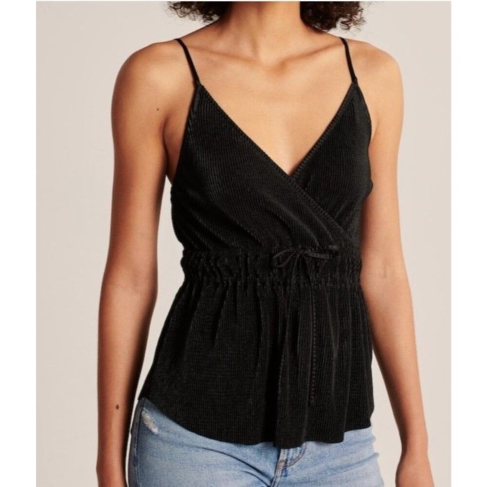 Abercrombie & Fitch Stretchy Ribbed Satin Cami Tank Top Black Womens SZ XS